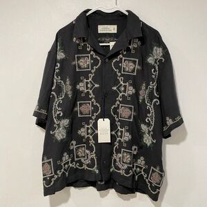 Abercrombie & Fitch Men’s Medium Linen Blend Embroidered Button Up Shirt Black N